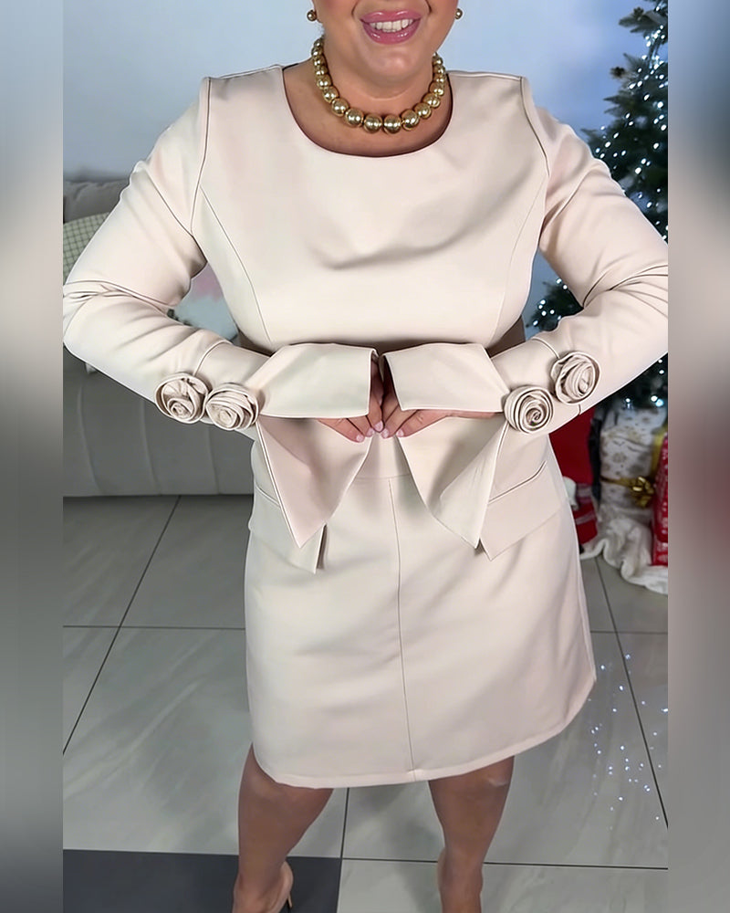 Three-Dimensional Flower Bell Sleeve Design Dress