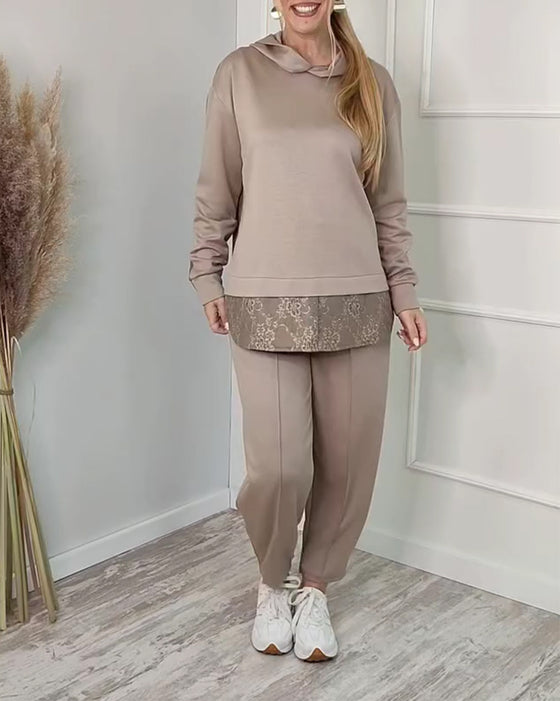 Fashionable Long-Sleeved Patchwork Jacquard Two-Piece Set