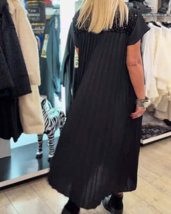 Fashionable Sequined Short-Sleeved Dress