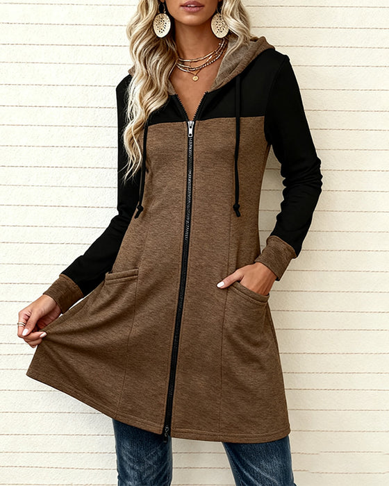 Zippered Color-Blocked Coat