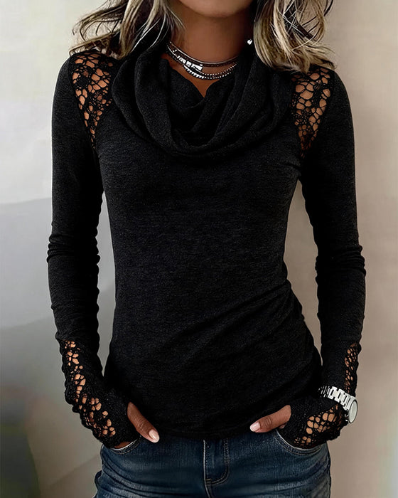 Slouchy Mock Neck Long Sleeve Cutout Blouse