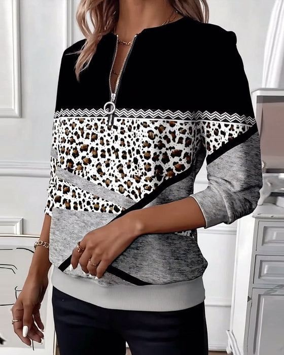 Zipper Collar Printed Sweatshirt