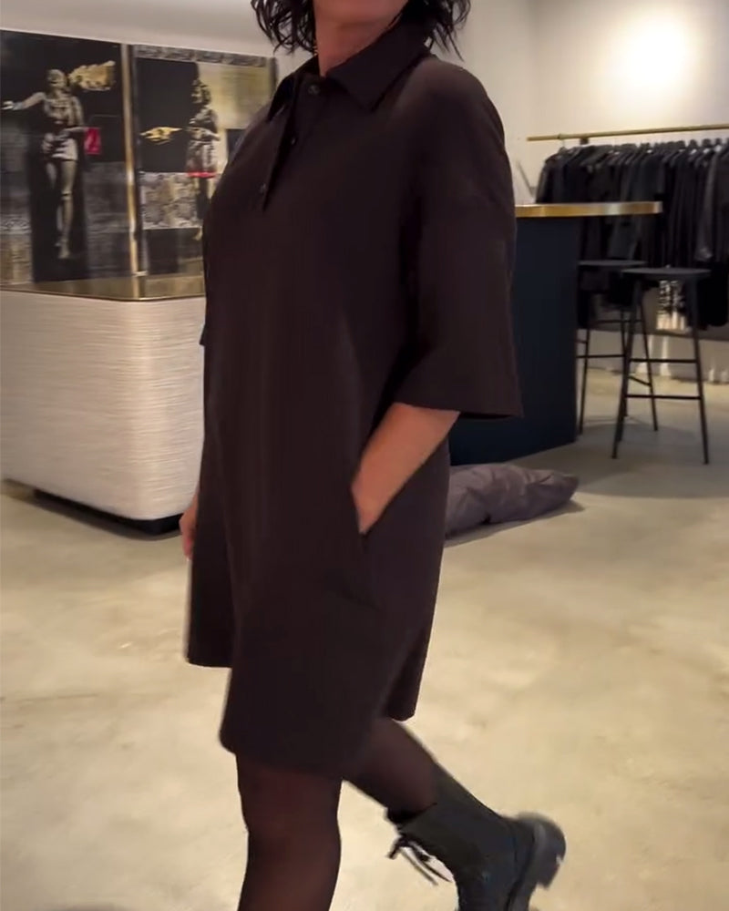 Lapel Half Sleeve Shirt Dress