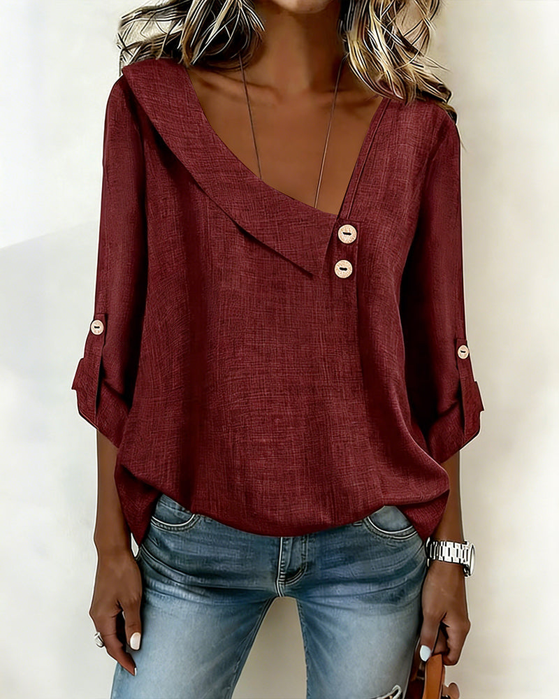 Solid Color Irregular Neckline Top
