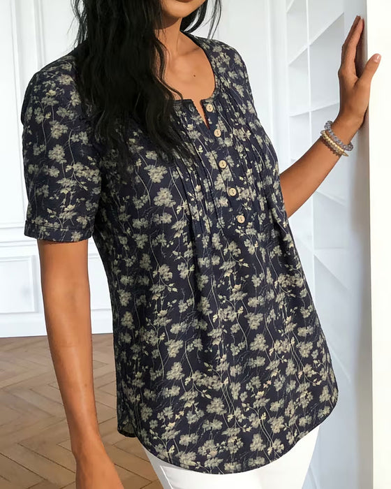 Vintage Shirred Floral Blouse