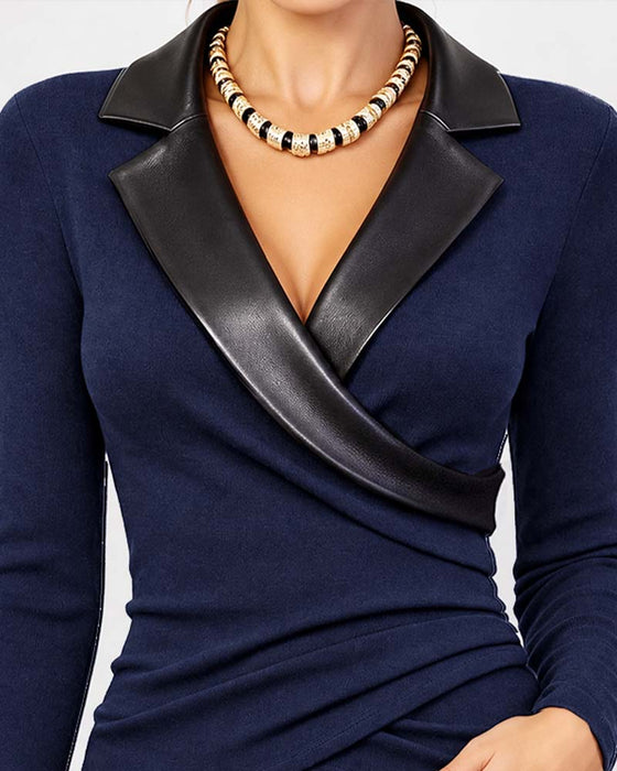 PU Lapel Cross Long Sleeve Top