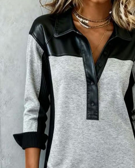Shirt Collar Color-Block Casual Dress