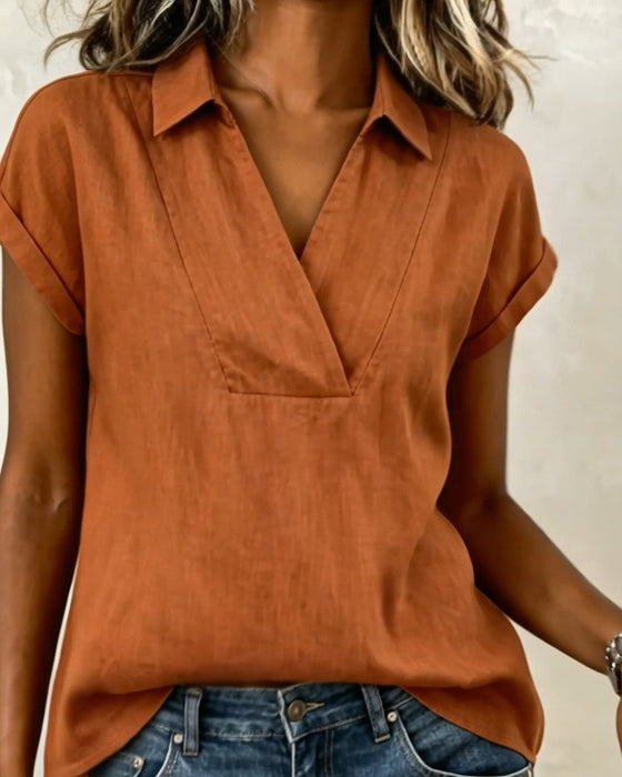 Solid Color Short-Sleeved Loose Blouse