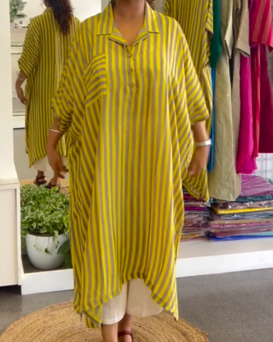 Lapel Loose Striped Shirt Dress