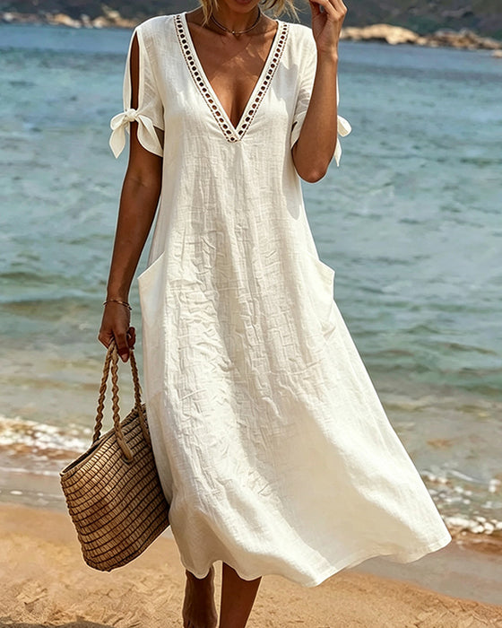 V‑Neck Cutout Collar Resort Long Dress