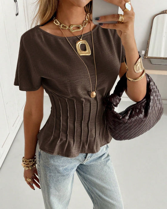 Pleated Short Sleeve Blouse