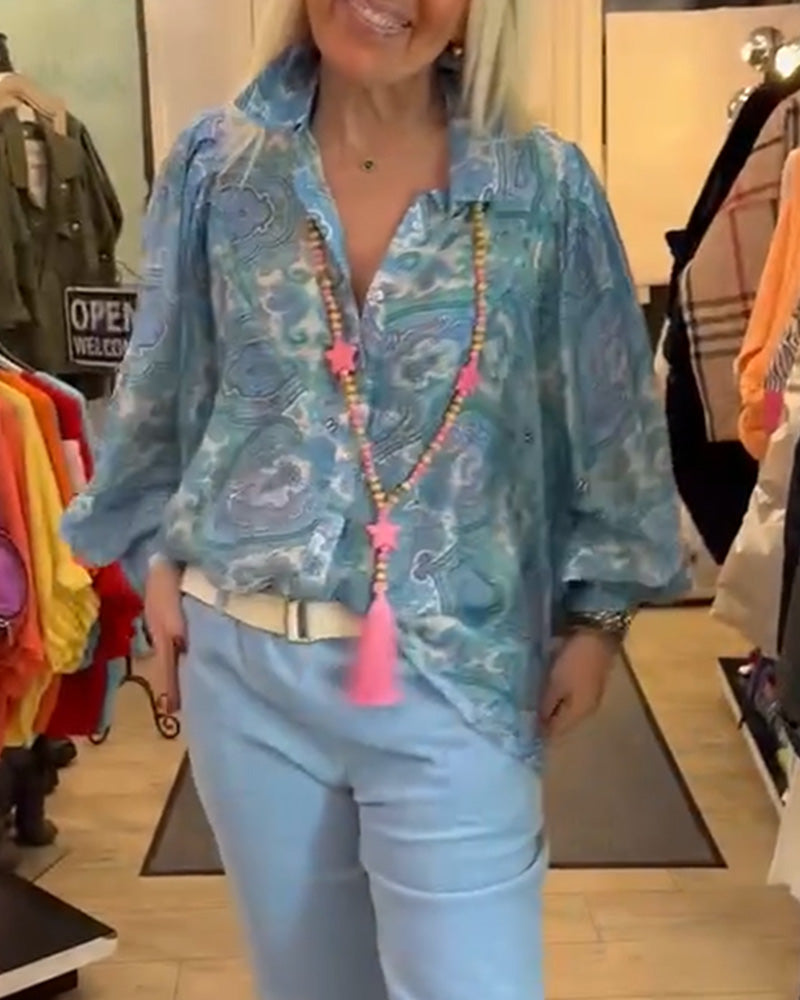 Loose Cashew Flower Lapel Shirt