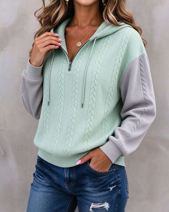 Hooded Zipper Contrast Sweatshirt