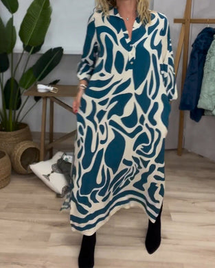 Lapel side slit printed dress