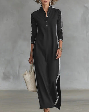 Contrast Button V-Neck Dress