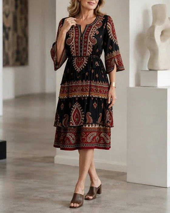 Printed Crew Neck Short-Sleeve Dress