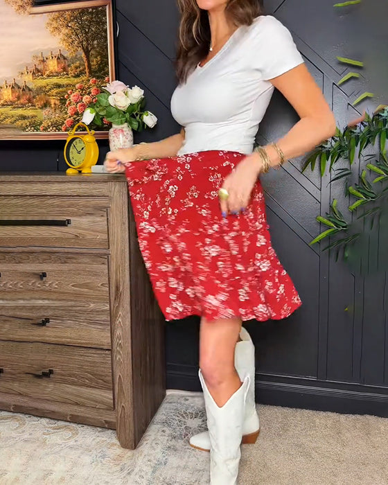 Elastic Ruffle Double-Layer Tiered Skirt