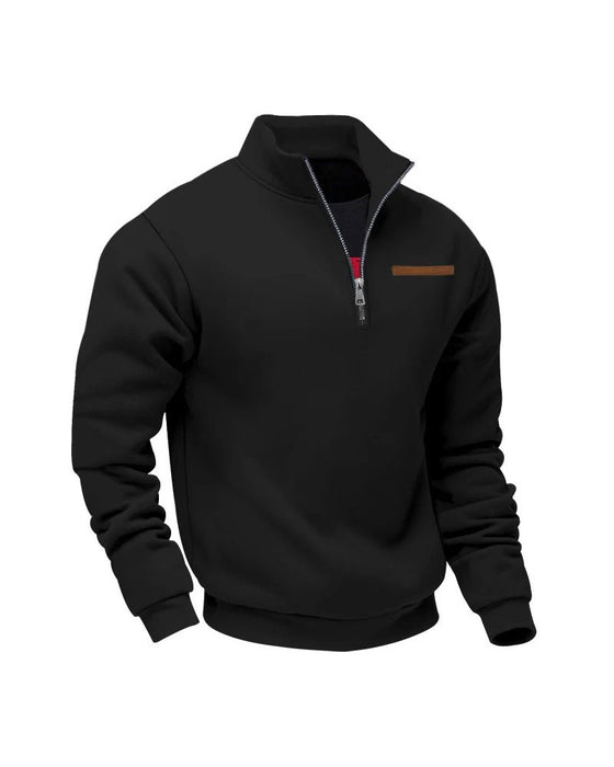 Solid Color Stand Collar Zipper Sweatshirt