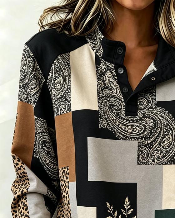 Leopard Paisley Color-Block Blouse