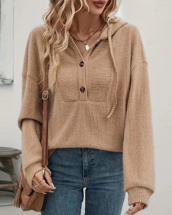 Button-Up Ribbed Brushed Hoodie