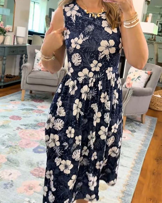 Striped Sleeveless Full Skirt Dress