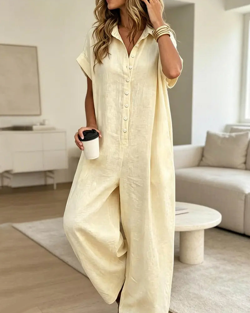 Casual Lapel Solid Color Jumpsuits