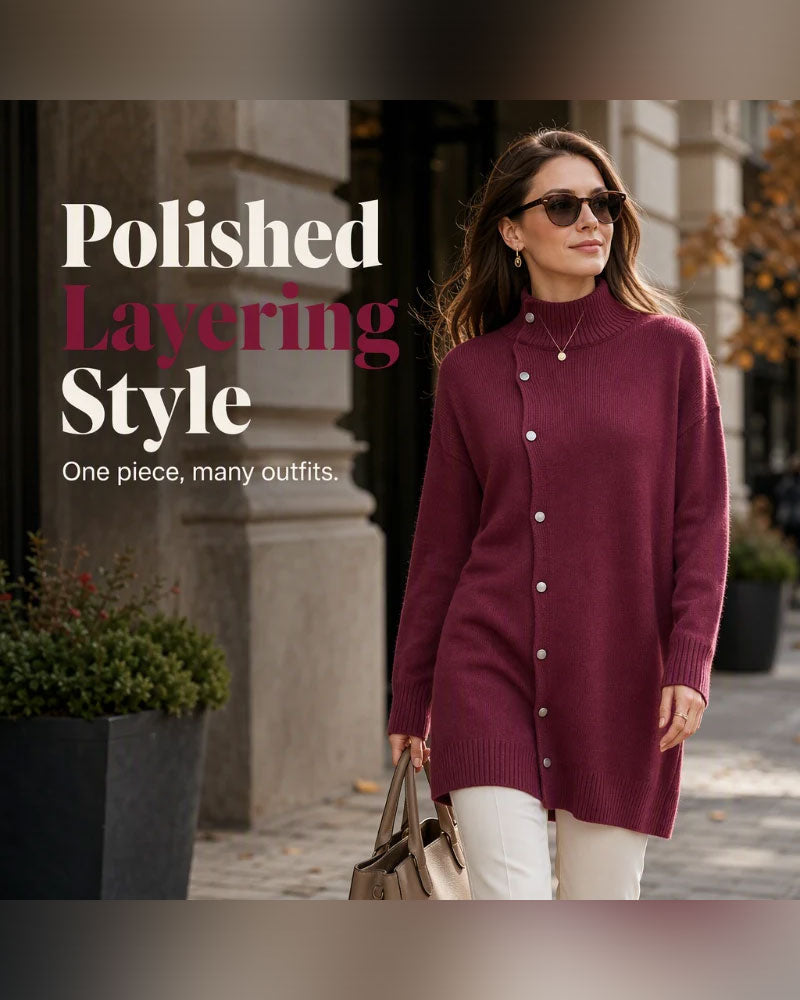 Turtleneck Single Breasted Cardigan
