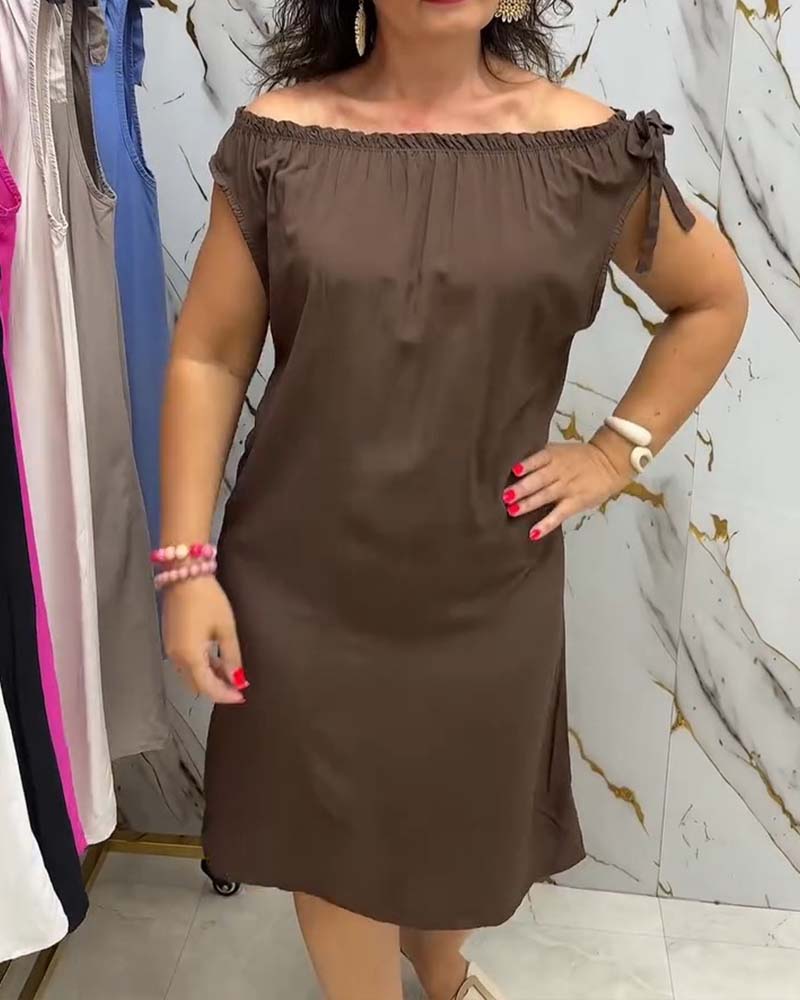 Off-Shoulder Tie Solid Dress