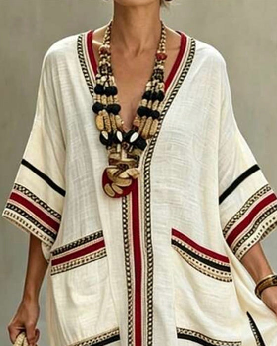 Casual V-Neck Stripe Maxi Dress