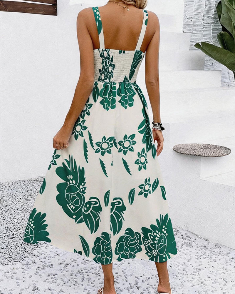 Elegant Strappy Print Dress