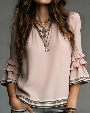 Three-Layer Ruffled Three-Quarter Sleeve Blouse