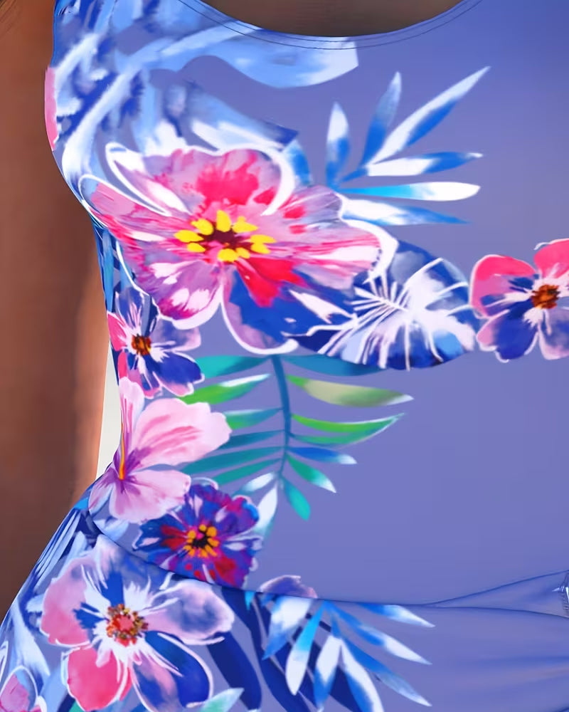 Sleeveless Vest Floral Skirted One-Piece