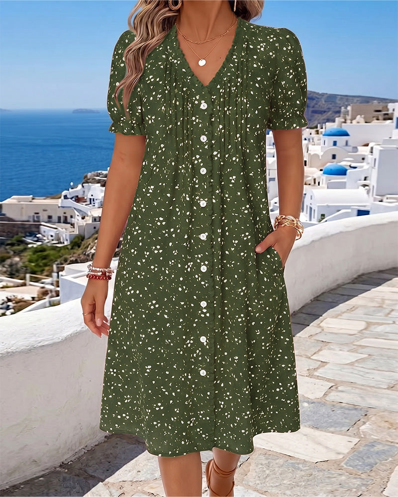 Floral V-Neck Button-Front Dress