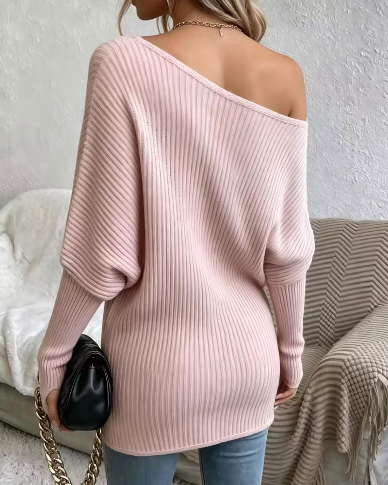 Solid Color One Shoulder Pullover