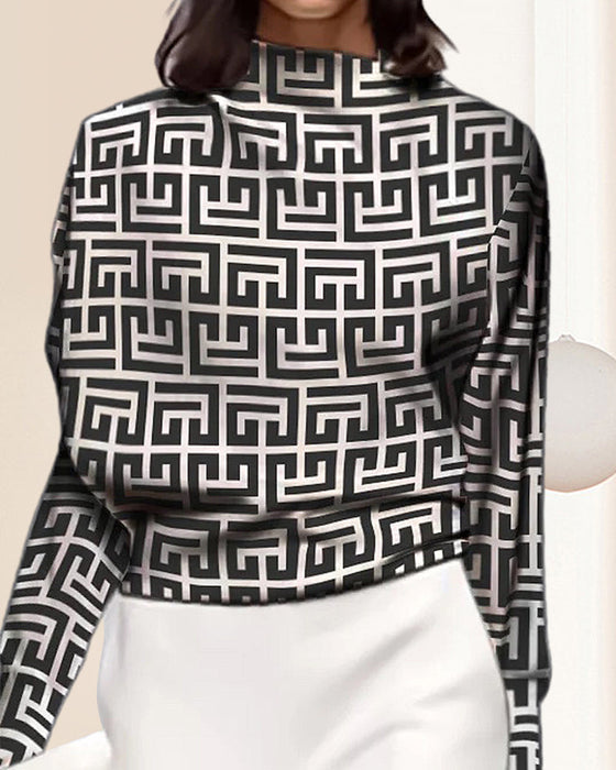 Printed Stand Collar Top
