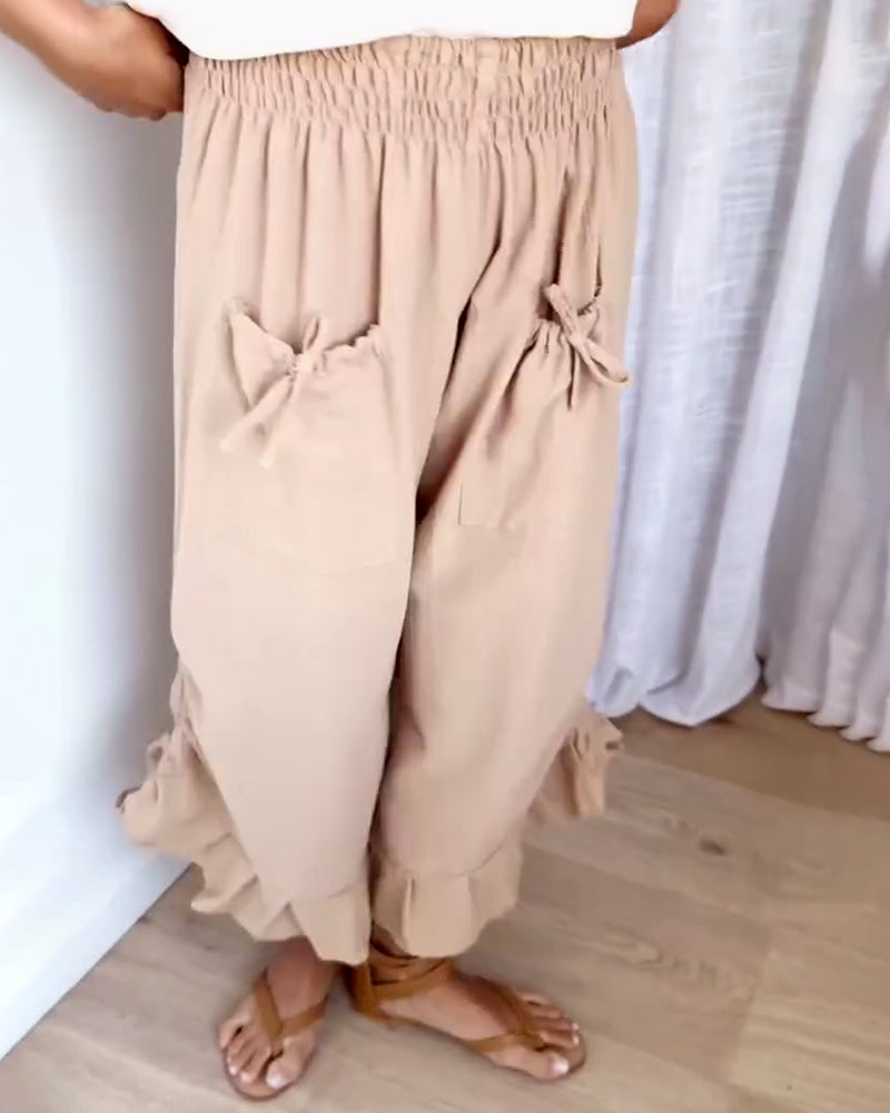 Stylish Pocket Design Elastic Waist Pants