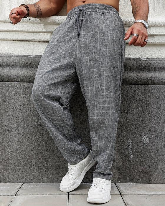 Men's Plaid Drawstring Pocket Pants