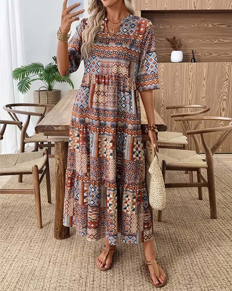 Ethnic Geometric Print Long Dress