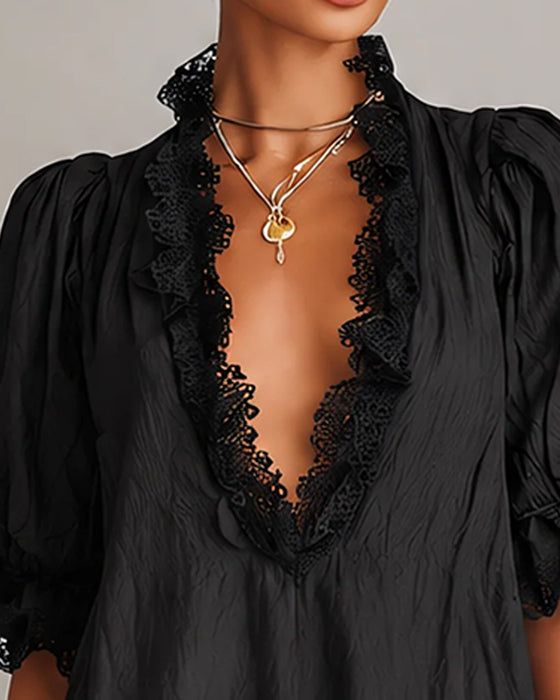 Lace Patchwork Asymmetrical Dress
