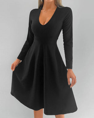 V neck Elegant Dress with Long Sleeve