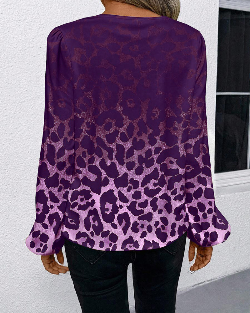 Puff-Sleeved Gradient Leopard Print Shirt
