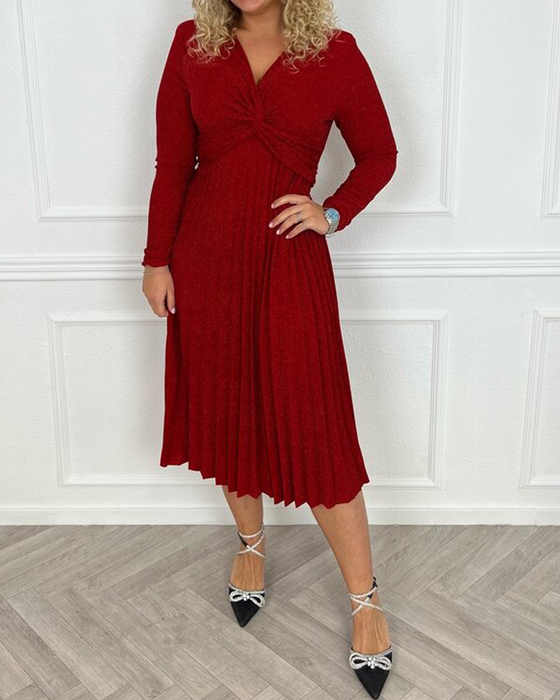 Pleated twisted solid color dress