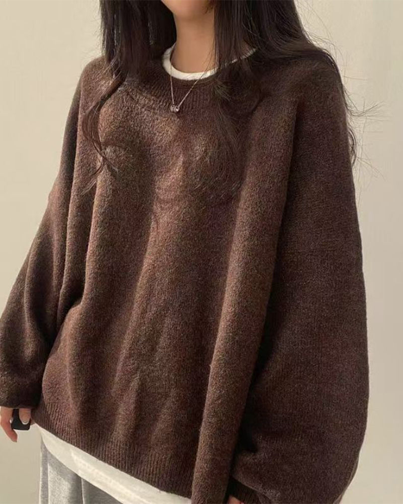 Crew Neck Side Slit Pullover