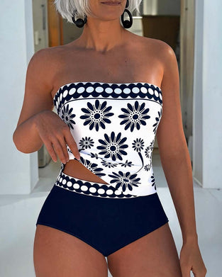 Daisy Print Bandeau Tankini