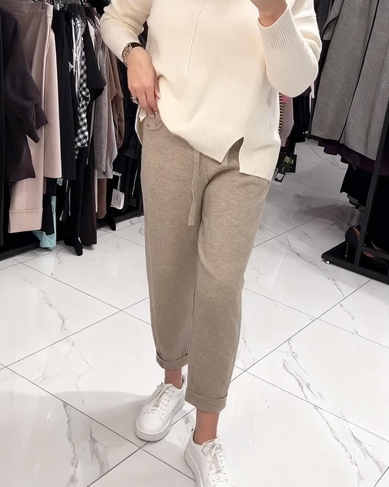 Lace-Up Knitted Cropped Pants