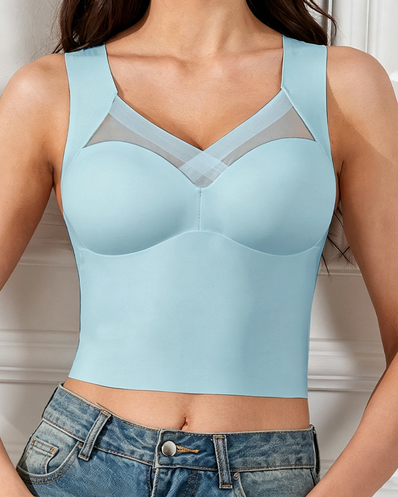 Mesh Splicing Built-In Bra Tank Top