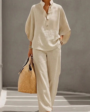 Stand Collar Batwing Sleeve Wide-Leg Pants Set