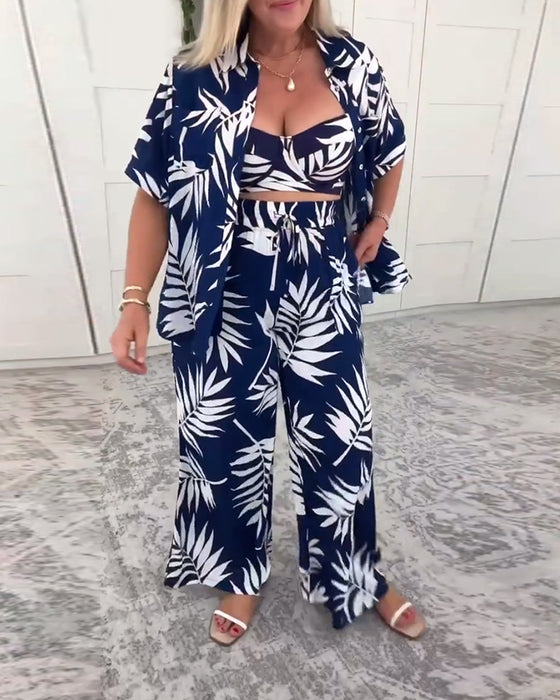 Three-Piece Hawaiian Print Swimsuit