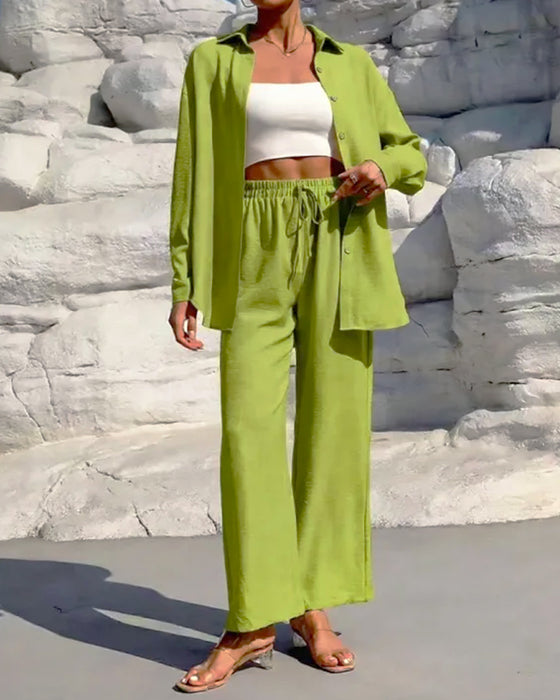 Long-Sleeve Casual Solid Color Set