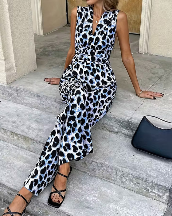 Leopard print sleeveless jumpsuit